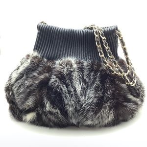 Paolo Masi Vintage Brown Leather Fur Shoulder Bag